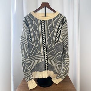 Vintage London Fog Black & Cream Wool Blend Geometric Grandpa Sweater XL